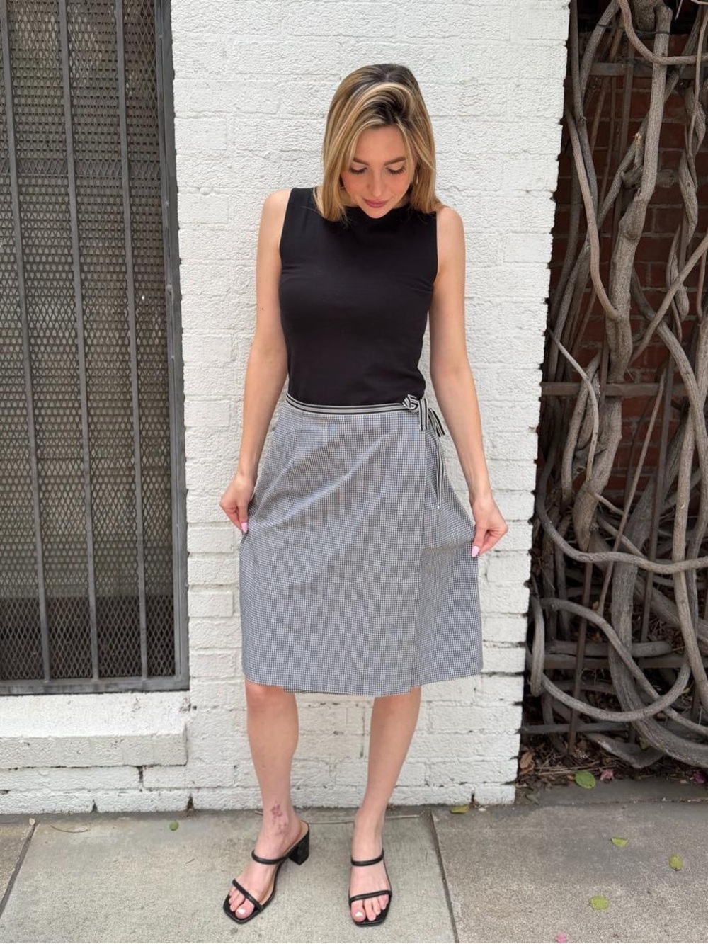 Vtg retro white + black gingham wrap skirt with tie detail s #cottagecore #farm
